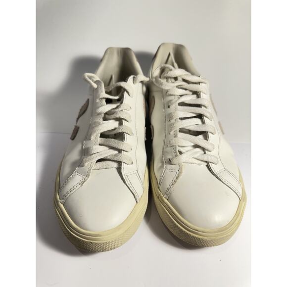 Veja Esplar Women’s Leather Sneakers Size 7 EU 38 White Suede Logo Clean Casual - Picture 3 of 9